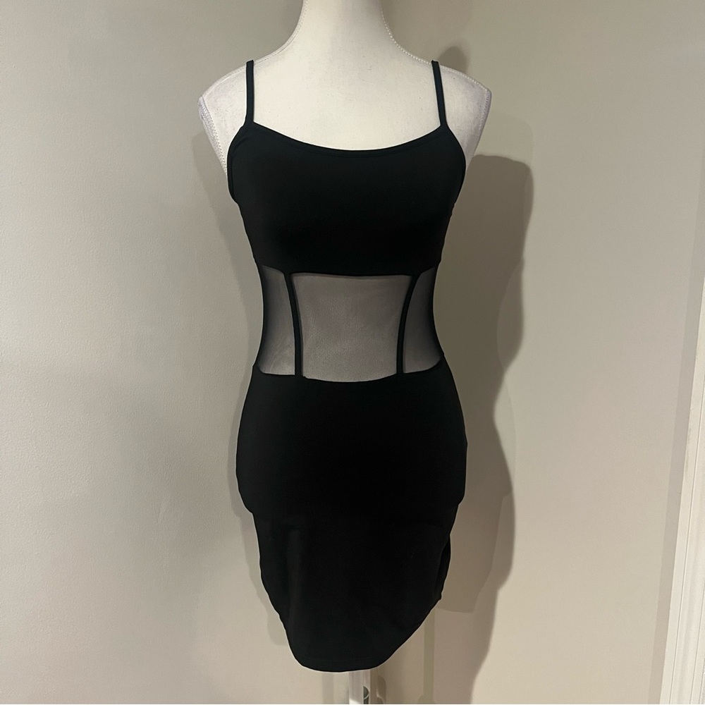 PrettyLittleThing Black Dress with Sheer Cut Out Panels